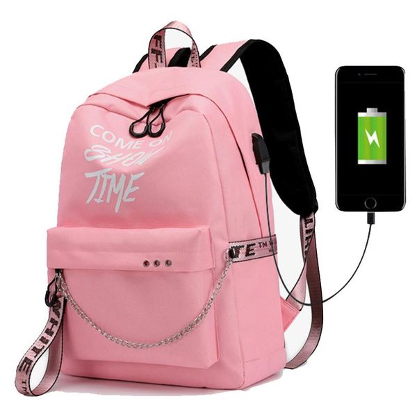 

backpack usb charge luminous chain nylon female book bag backpacks schoolbag travel fashion women teenage girls school bags