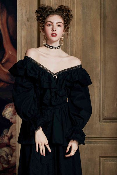 

women's sleepwear nightgown elegant luxury gown ladies queen women summer long retro medieval clothes hx52, Black;red