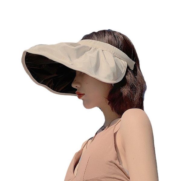 

wide brim hats empty sun female summer uv folding fisherman hat black rubber sunscreen covering face headband shell, Blue;gray