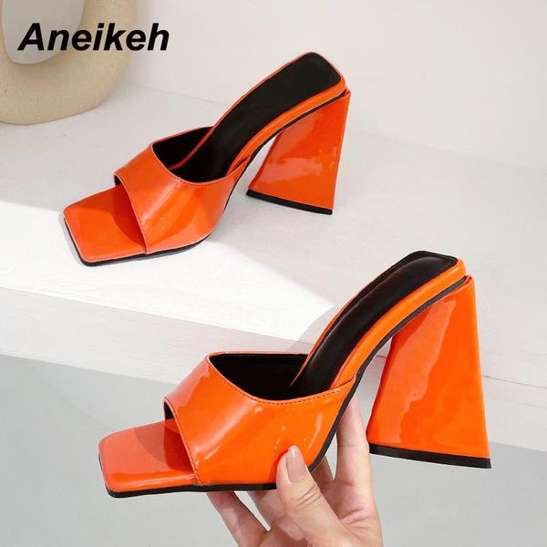 

slippers aneikeh women shoes spring yellow solid squared heels shallow slides concise elegant fashion party size 35-41, Black