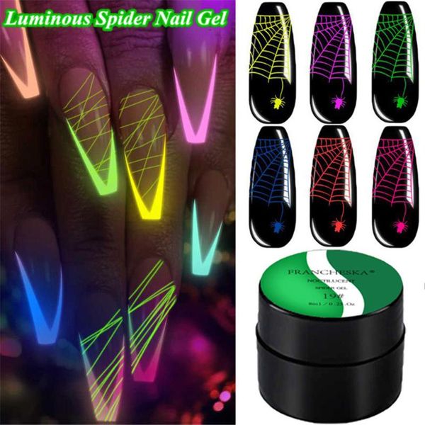 

nail gel 1bottle 8ml neon luminous halloween style fluorescent effect spider wire line drawing uv polish creative diy art, Red;pink