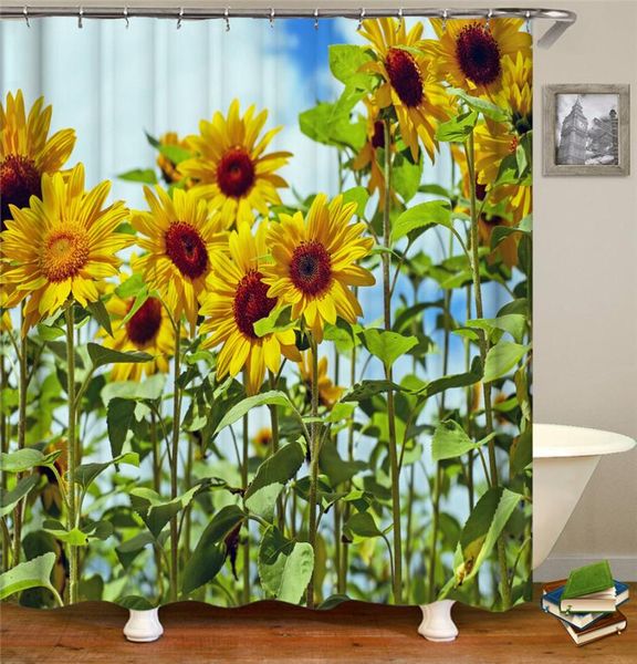 

shower curtains sunflower flower bathroom curtain 3d printed bath waterproof polyester cloth 180*180cm screen with 12 hooks