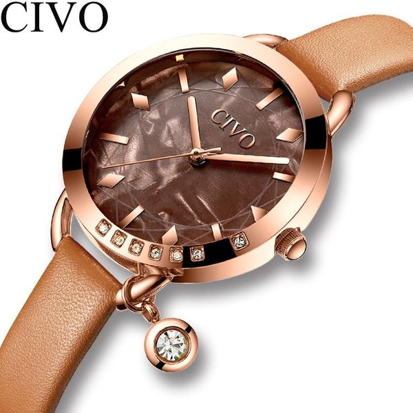 

wristwatches civo casual waterproof wristwatch gift for girl 2021 blue leather watchband women watch fashion quartz lady watches relogio, Slivery;brown