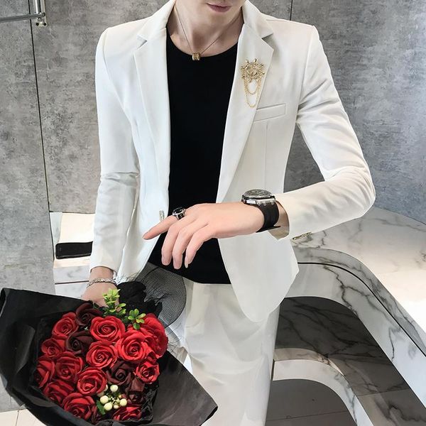 

men's suits & blazers fashion hair stylist suit slim korean version of the british wind handsome nightclub (blouse + pan, White;black