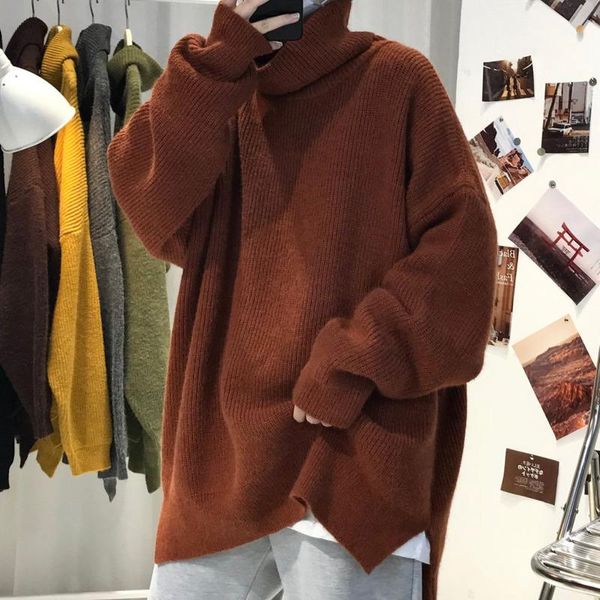 

men's sweaters winter thick turtleneck sweater warm fashion casual retro knitted pullover men loose korean oversize mens clothes, White;black