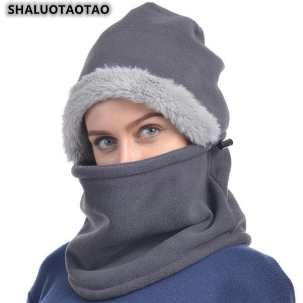

berets 2021 autumn winter men's women's plus velvet keep warm outdoor ear protection scarf bib beanie hat cycling ski hood gorra, Blue;gray