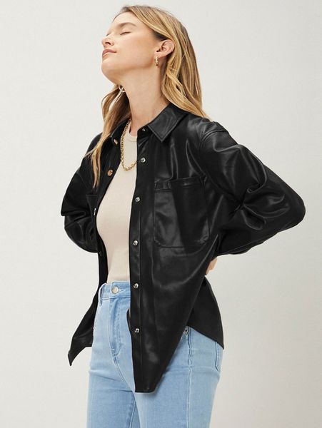 

motf premium pu leather straight blouse d4ll#, White