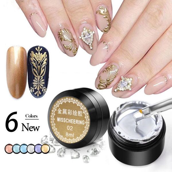 

metallic nail potherapy polish gold and silver mirror bread side hook line pull glue art manicure1, Red;pink