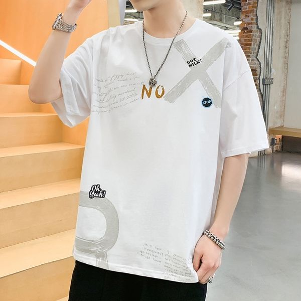 

summer cotton short sleeve inschao men's korean leisure fashion clothes half sleeve round neck student t-shirt, White;black