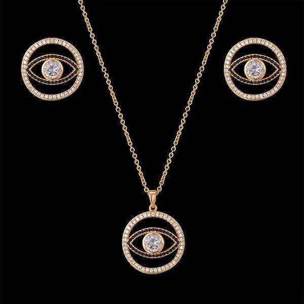 

earrings & necklace lanruisha simple pendants and women jewelry set full micro inlaid circle in the eye, Silver