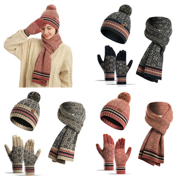 

winter warm suit acrylic knitted yarn hat scarf gloves three set, Blue;gray