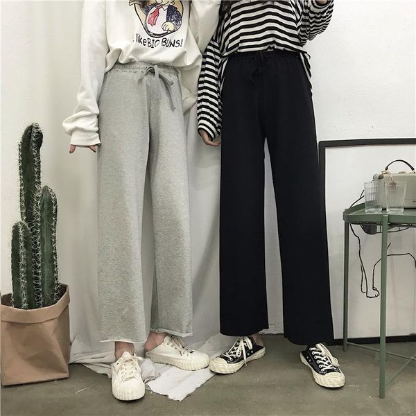 

women's pants & capris harajuku style ulzzang black was thin mopping female straight tube loose wide legs high waist casual trousers, Black;white