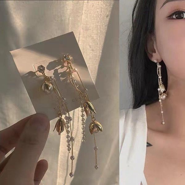 

dangle & chandelier tassel earrings for women 2021 moda bohemia grunge earings korea pearl flower fashion jewelry wholesale, Silver