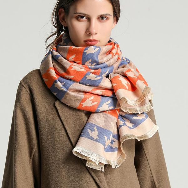 

scarves horse print wraps luxury winter cashmere scarf women brand pashmina neckerchief double-sided thick warm bufanda, Blue;gray