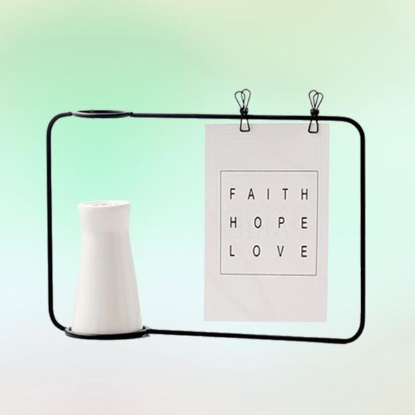 

1pc iron art po frame creative picture deskornaments with empty flower vase for home office black frames