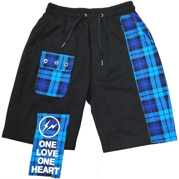 

men hip hop summer shorts patchwork black blue red color 2021 men's, White;black