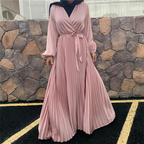 

2021abayas for women dubai muslim pleated dress long sleeve party gowns moroccan kaftan dubai kimono robe ladies islamic clothing, Red