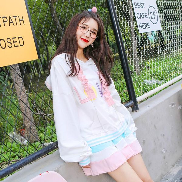 

women's hoodies & sweatshirts princess sweet lolita chic embroidery flounces plush ear bat sleeve loose hooded with cashmere vc55, Black