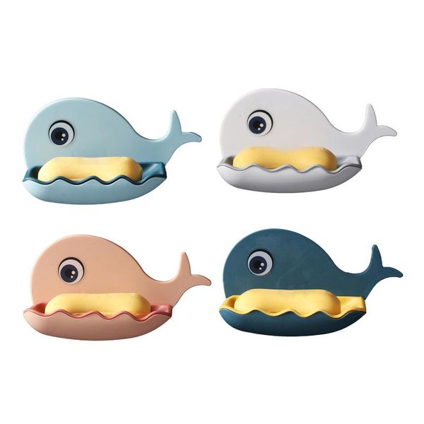 

soap dishes cartoon whale box bathroom double layer drain holder wall-mounted punch-tray kitchen accessories