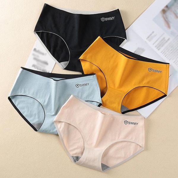 

women's panties women mid waist comfort antibacterial cotton crotch briefs soild color moisture permeability underpanties, Black;pink