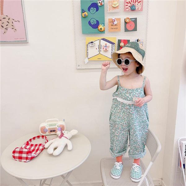 

summer girls clothes korean casual floral print overalls jumpsuits, Blue