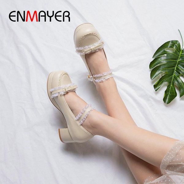 

dress shoes enmayer mary jane square heel sweet casual round toe pu buckle strap spring/autumn turned-over edge womens 34-43, Black