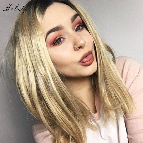 

straight bob synthetic lace front wig short ombre blonde glueless frontal cosplay lolita colored hair pink wigs for black women