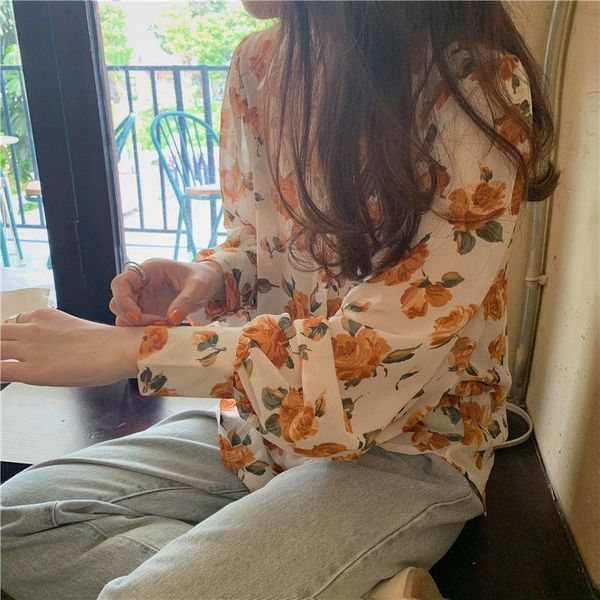 

women's blouses & shirts blouse women rose shirt vintage chiffon spring summer blusas mujer de moda, White