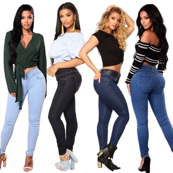 

yy6033 spring women clothing jeans trousers middle waistline high-elastic leggins elasticity butt-lift tights pencil pants fashion casual st, Blue