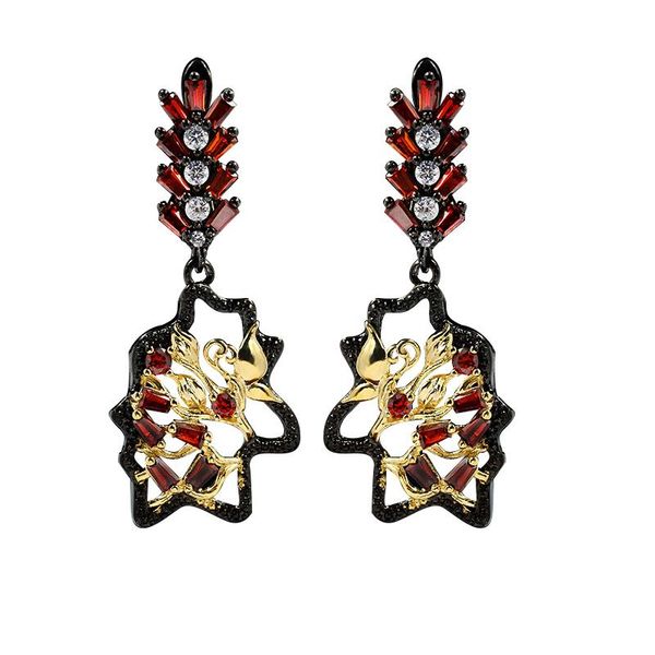 

dangle & chandelier ajojewel retro red zircon hyacinth earrings black gold-color flower luxury vintage jewelry gift brincos, Silver