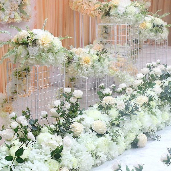 

party decoration luxury wedding road cited flowers silk rose peony hydrangea mix diy arched door flower row window t station