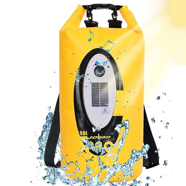 

ztarx 5-in-1 20l waterproof dry bag with bluetooth speaker solar power bank colorful light 5 modes camping for outdoor hiking fishing - yell