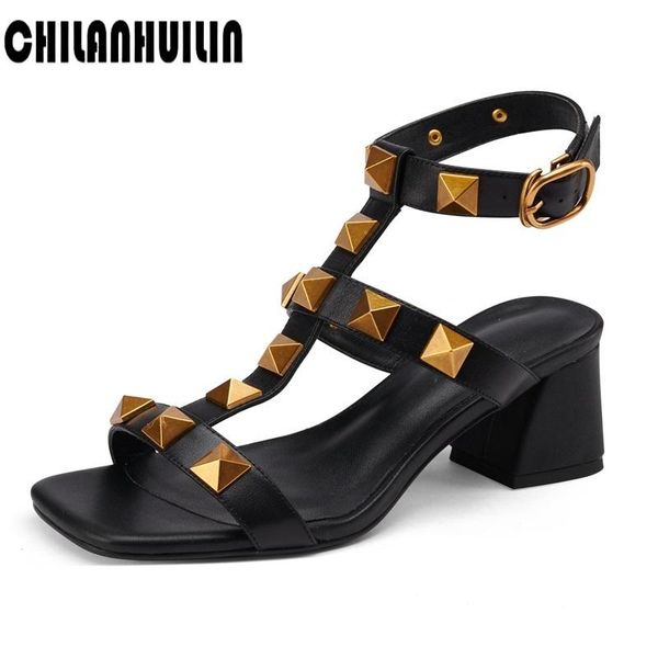 

sandals classic shoes woman high heel summer heels lady party wedding open toe ankle strap rivets gladiator, Black