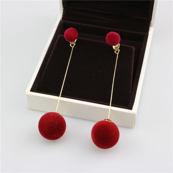 

korean fashion earrings simple size ball long double-sided plush tassel women gift jewelry stud, Golden;silver