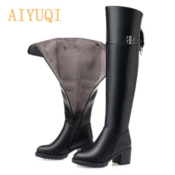 

boots aiyuqi thigh high women 2021 over the knee genuine leather winter large size 41 42 43, Black