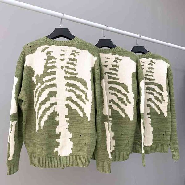 

men's sweaters hole kapital skeleton bone printing sweater men woman crewneck washed vintage green sweatshirts men clothes kayo, White;black