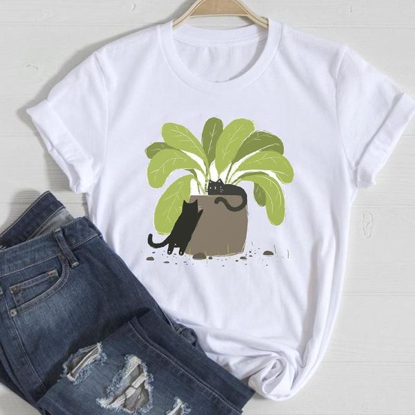 

t-shirts women cat plant cartoon 90s printing fashion spring summer clothes graphic tshirt lady print female tee t-shirt women's, White