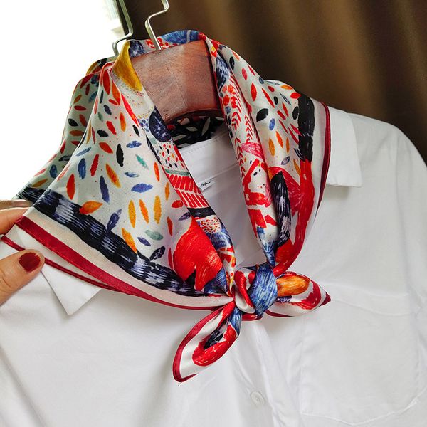 

100% natural scarf for women print neckerchief square echarpe femme headscarf pure silk hairscarf bandana 53x53cm, Blue;gray