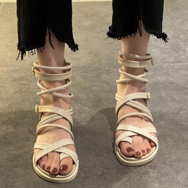 

sandals fashion female fairy style summer 2021 solid color buckle cool boots sandalias casual flats flip flops shoes women, Black
