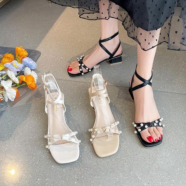 

dress shoes clear heels high heeled sandals woman 2021 suit female beige summer buckle strap med high-heeled black pearl girls com