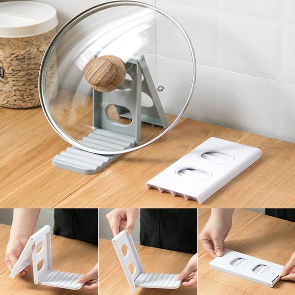 

foldable kitchen deskpot lid holder multi-function cutting board spoon pan cover drain drying rack cooker stand 1pcs bathroom shelves
