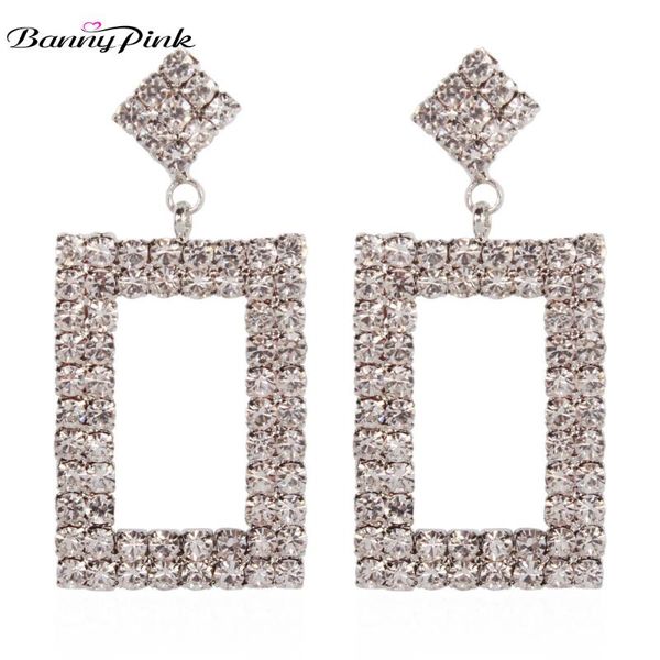 

stud banny pink luxury rhinestone earrings for bridal wedding crystal pendant chic geometric statement post, Golden;silver