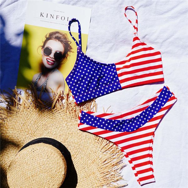 

new 2021 splicing striped bikini women swimwear female swimsuit two-pieces bikini set bather flag bathing suit swim k2293