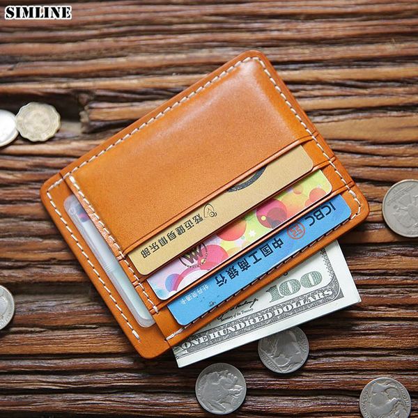 

card holders 100% genuine leather holder for men women vintage handmade short small mini slim front pocket wallet id case purse, Brown;gray