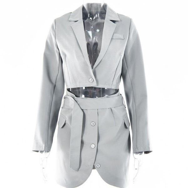 

two piece dress 2 set women autumn winter office lady turn-down collar long sleeve short blazer and sashes button skirts sets suits, White