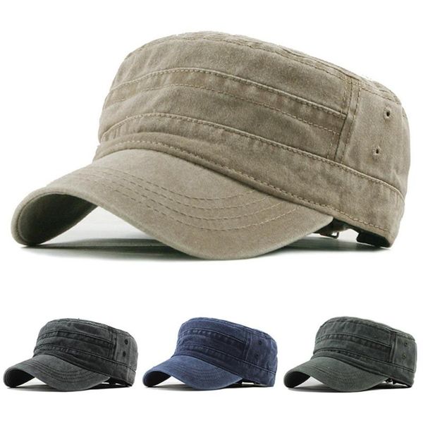 

wide brim hats fashion flat hat mens vintage military outdoor casual cotton soldier denim sun visor solid baseball cap, Blue;gray