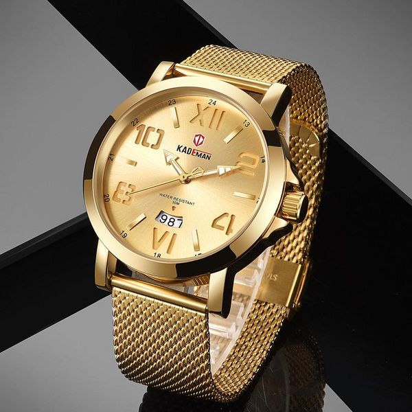 

wristwatches kademan men luxury gold business leisure man brand full steel wrist waterproof complete calendar watches relogio masculino, Slivery;brown