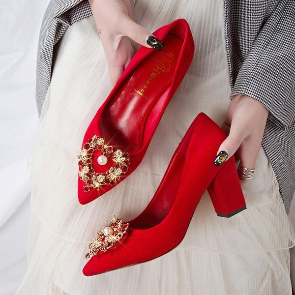 

dress shoes women pumps red high heel wedding elegant pointed toe heart rhinestone ladies party, Black