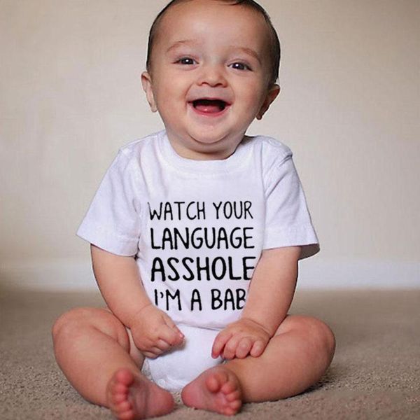 

rompers born baby watch your language asshole printed boys girls summer clothes kids bodysuits romper bebes letter infan l8g6, Blue