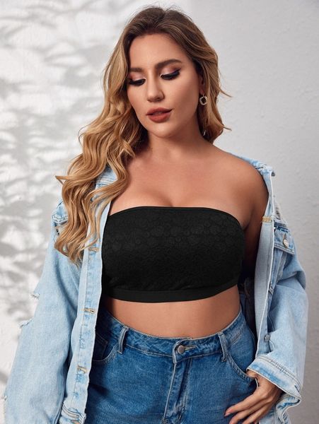 

plus floral lace bandeau bralette t1si#, Black;white